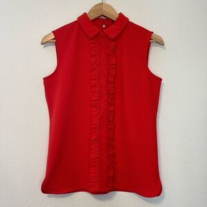 Karl Lagerfeld Paris Polka Dot Ruffle Sleeveless Blouse Size Small